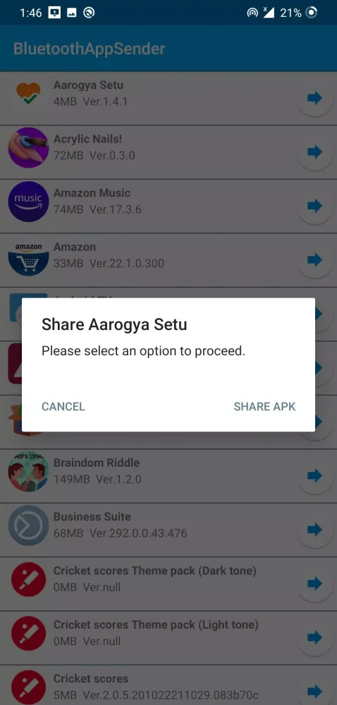 Tangkapan skrin Bluetooth App Share - APK Shar