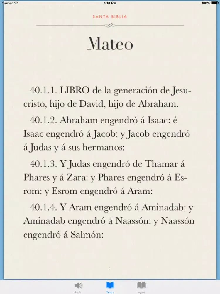 Ảnh chụp màn hình của Santa Biblia Audio - Reina Valera en Español iPad 
