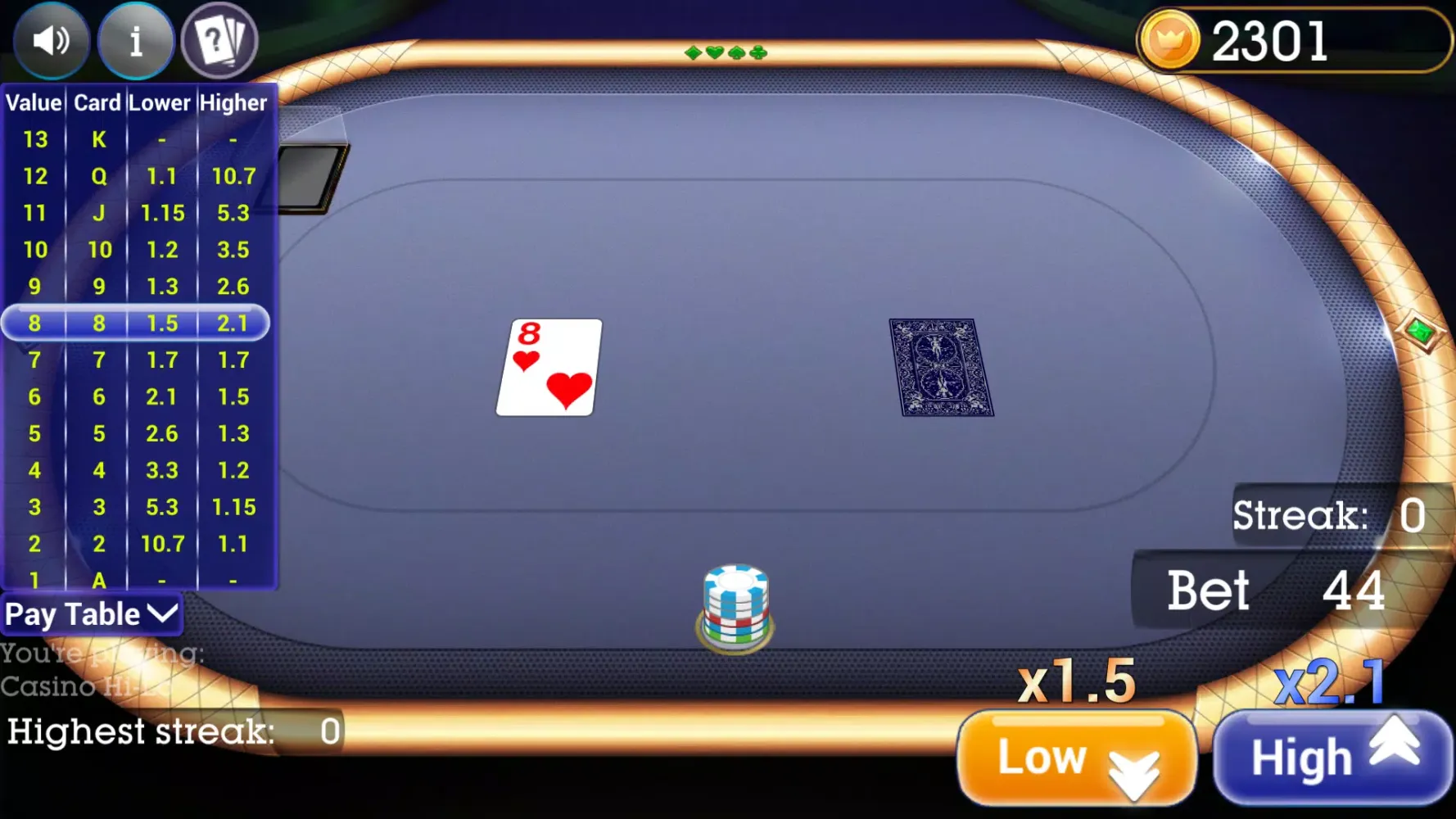 Zrzuty ekranu Casino High Low