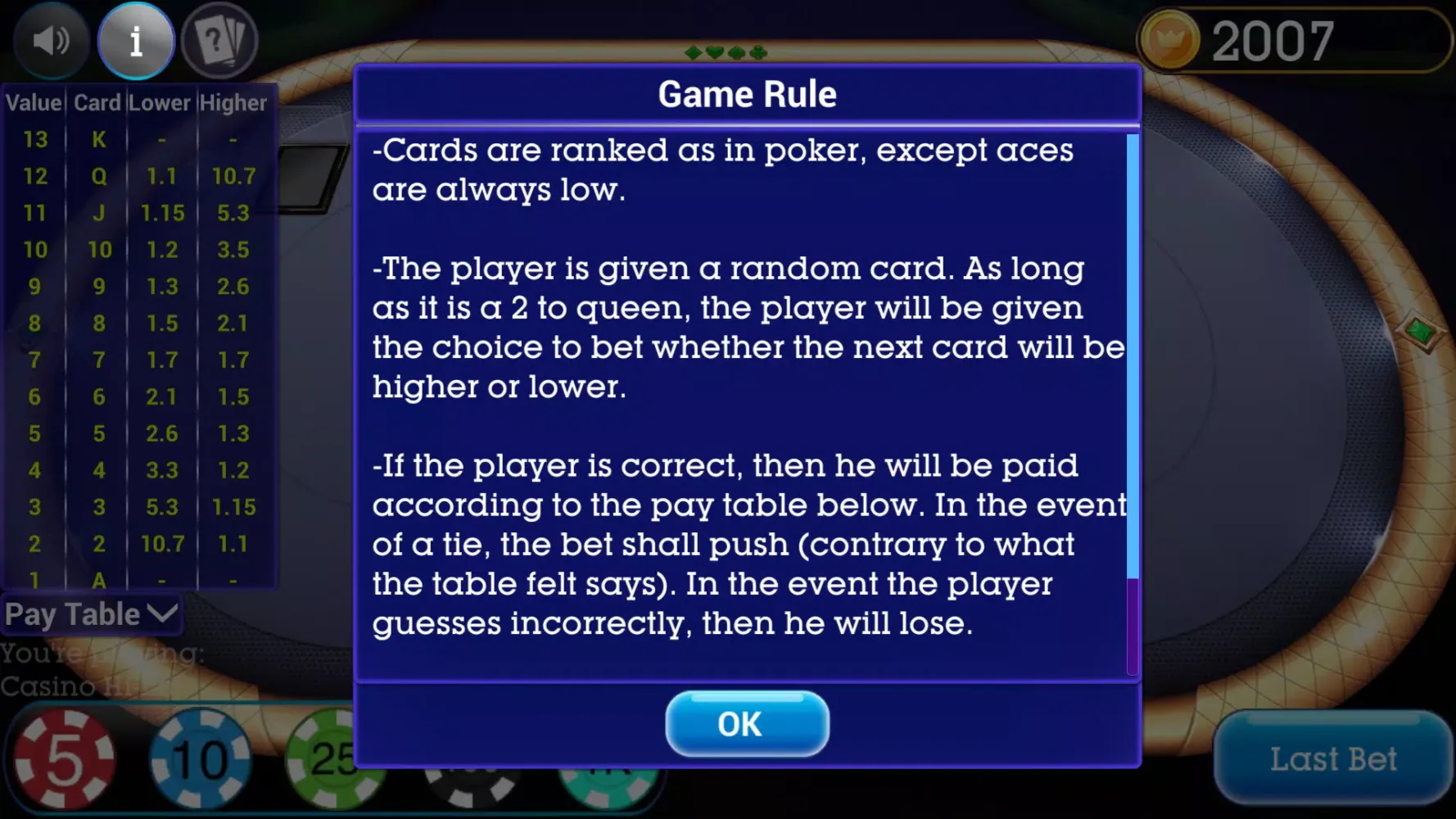 Zrzuty ekranu Casino High Low