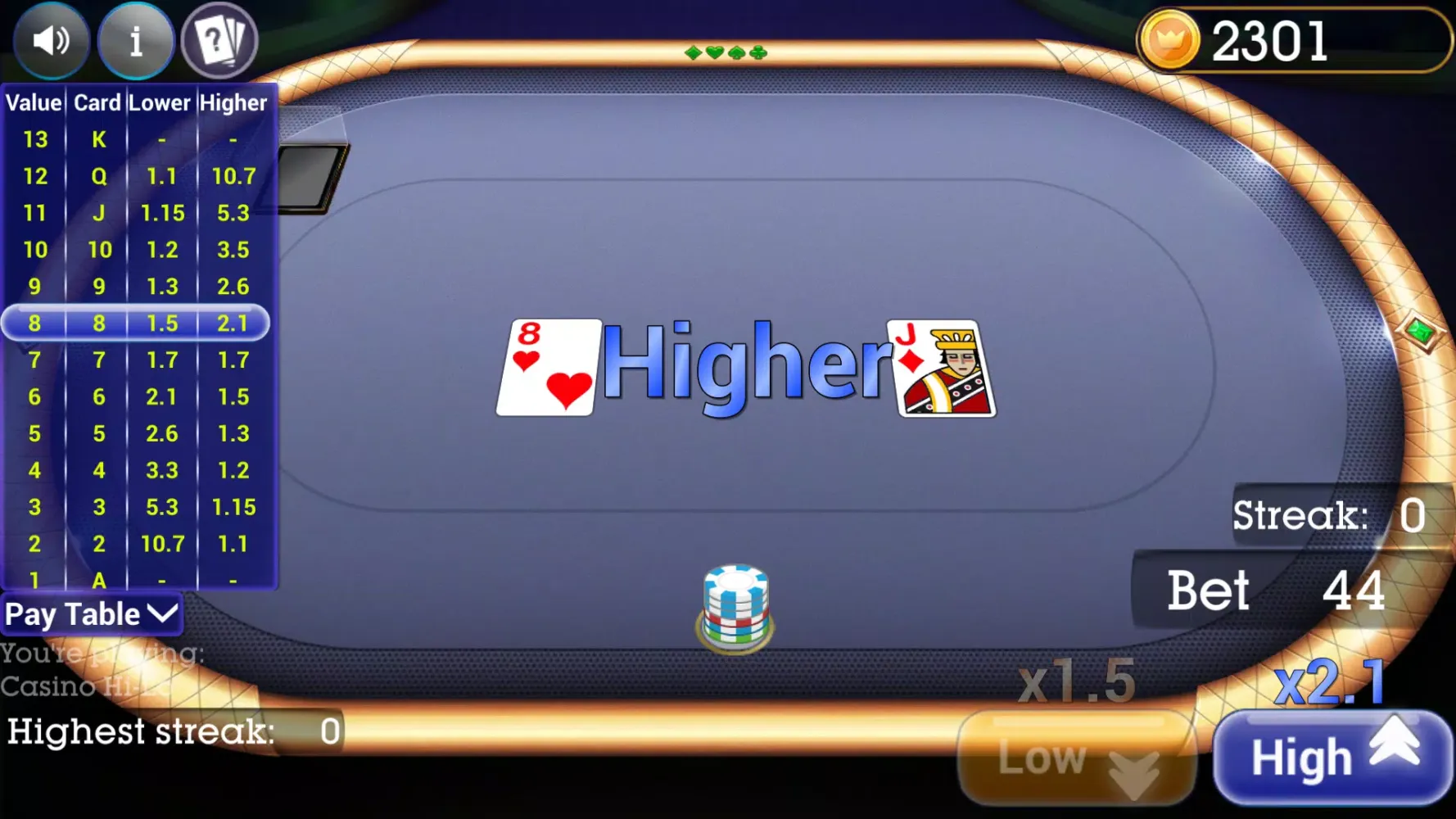 Zrzuty ekranu Casino High Low