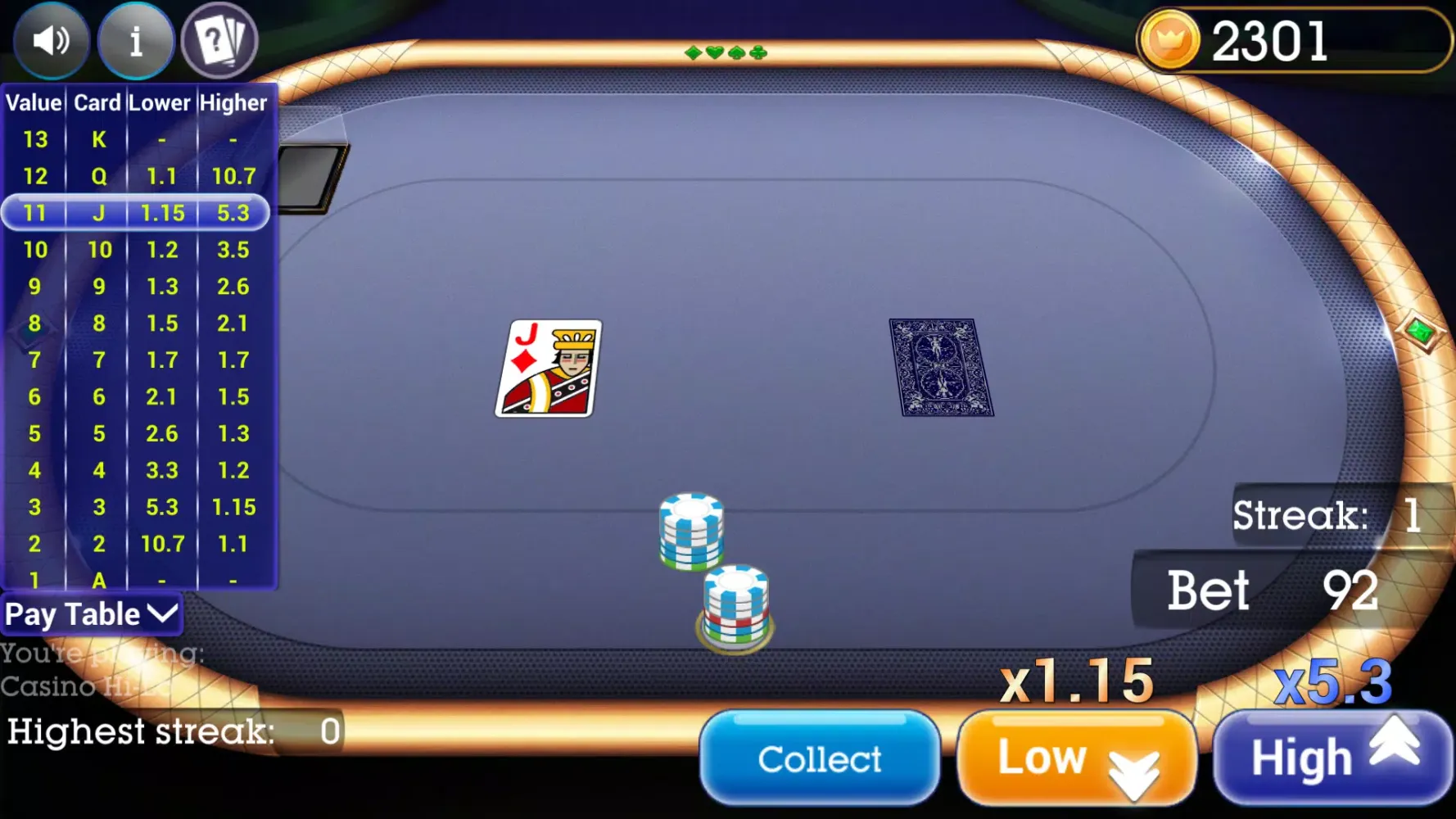 Zrzuty ekranu Casino High Low