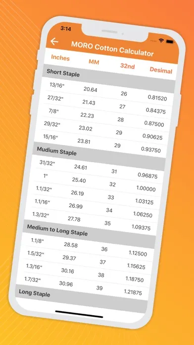 Zrzuty ekranu MORO Cotton Calculator