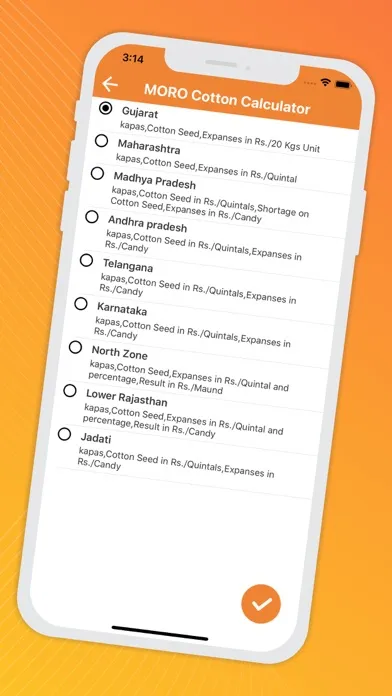 Zrzuty ekranu MORO Cotton Calculator
