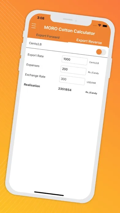 Zrzuty ekranu MORO Cotton Calculator