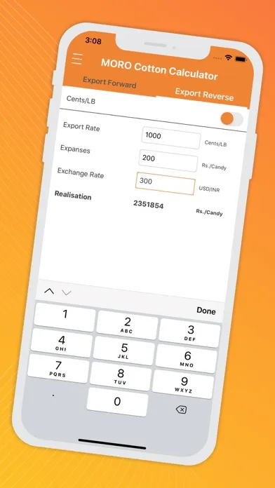 Zrzuty ekranu MORO Cotton Calculator