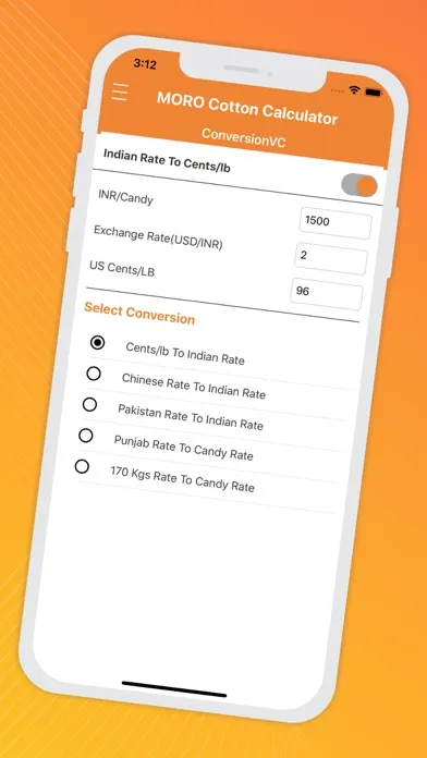 Zrzuty ekranu MORO Cotton Calculator
