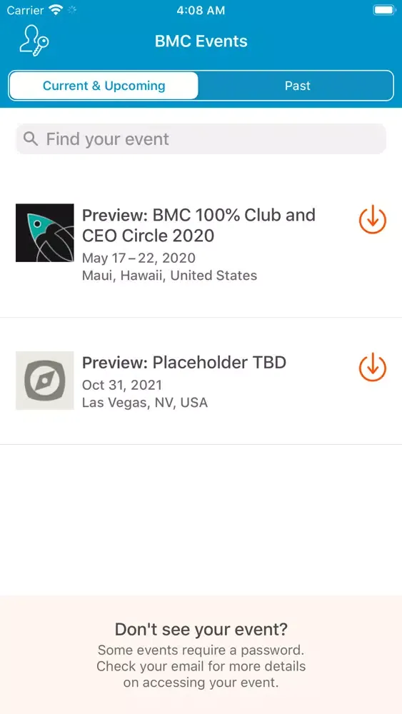 Screenshot di BMC Events App