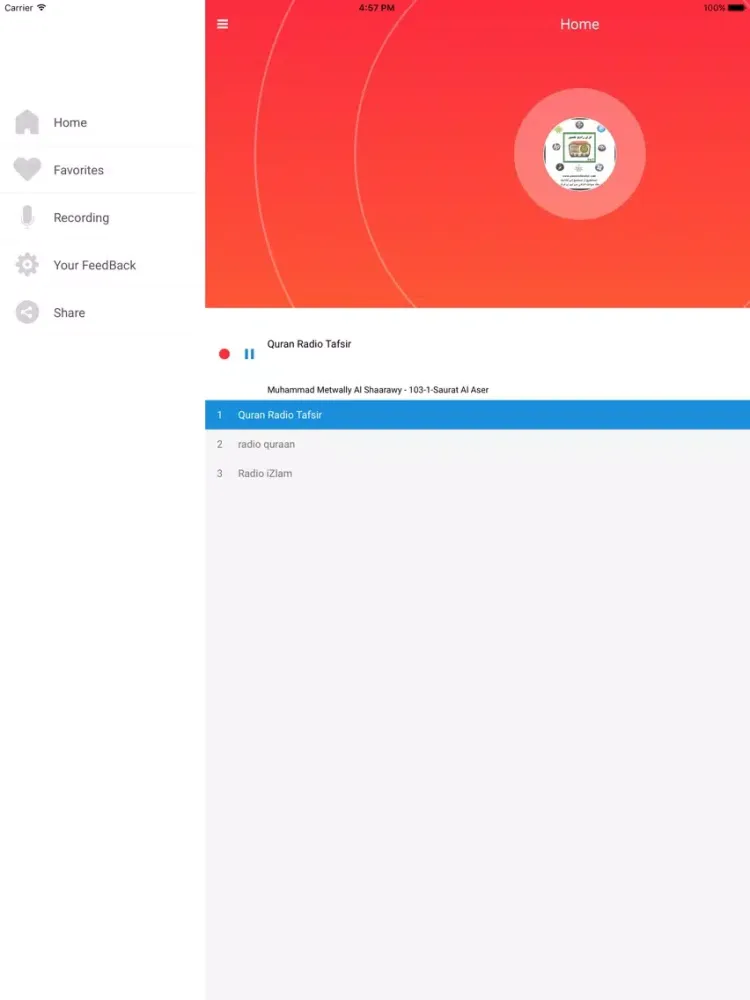Radio Quran Record iPad  Screenshots
