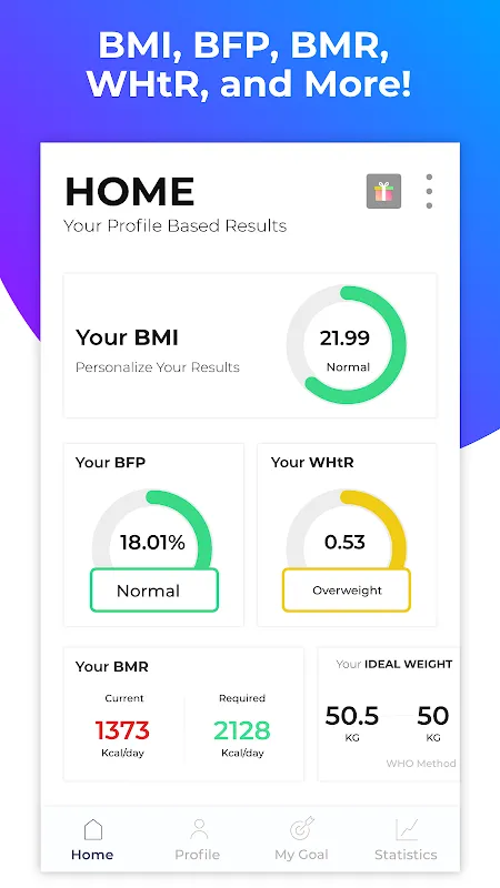 Ảnh chụp màn hình của Bmi Calculator