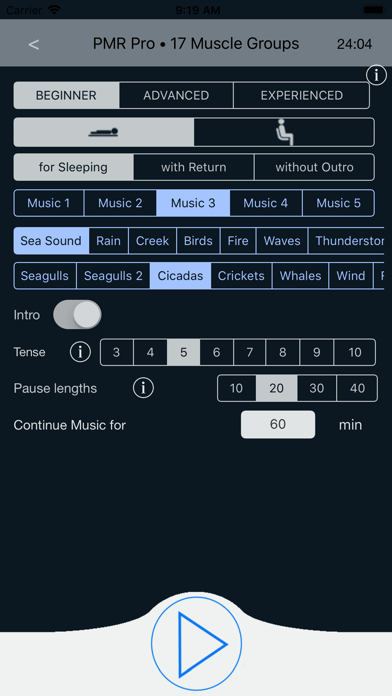Capturas de tela do Progressive Muscle Relaxation.