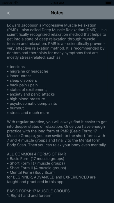 Capturas de tela do Progressive Muscle Relaxation.