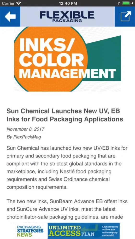Capturas de tela do Flexible Packaging Magazine