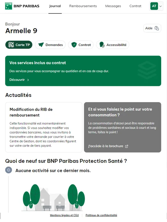 Tangkapan skrin BNP Paribas Protection Santé iPad 