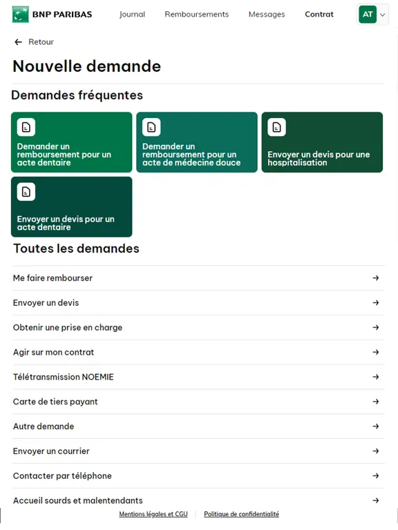 Tangkapan skrin BNP Paribas Protection Santé iPad 
