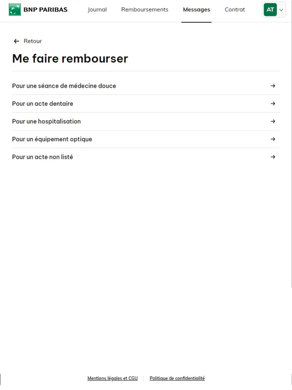 Tangkapan skrin BNP Paribas Protection Santé iPad 