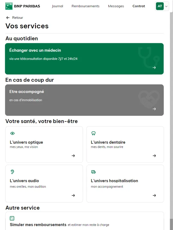 Tangkapan skrin BNP Paribas Protection Santé iPad 