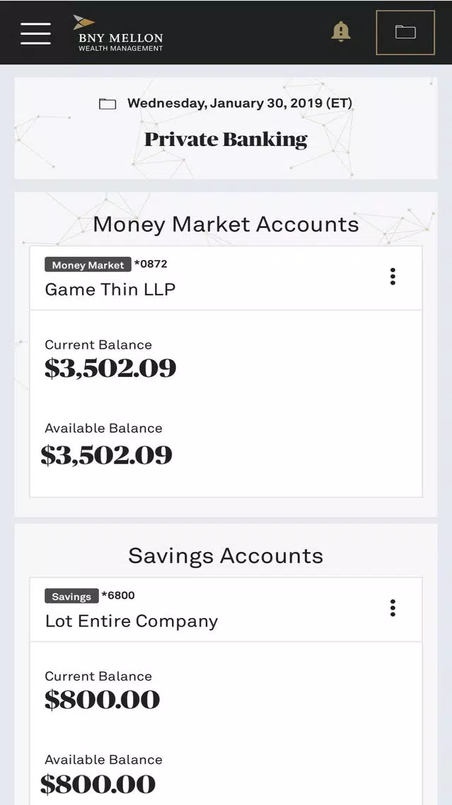 BNY Mellon Wealth Online iPad Screenshots