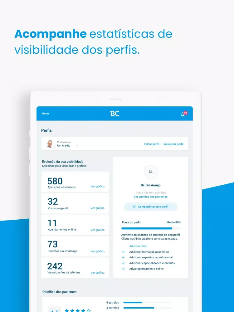 Tangkapan skrin BoaConsulta para Médicos iPad 