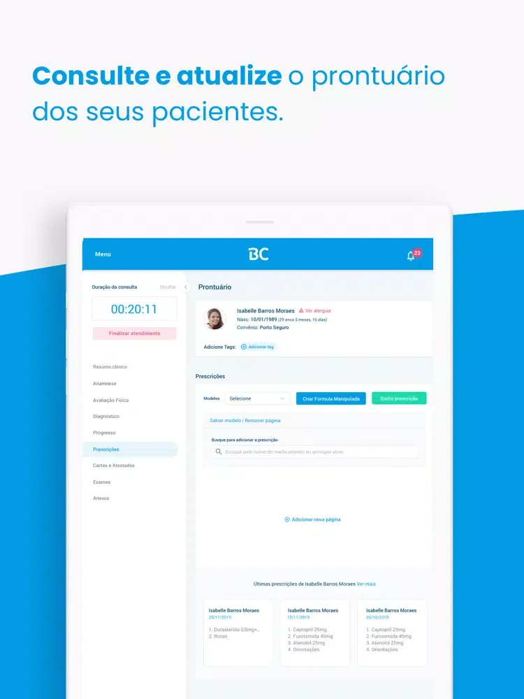 Tangkapan skrin BoaConsulta para Médicos iPad 