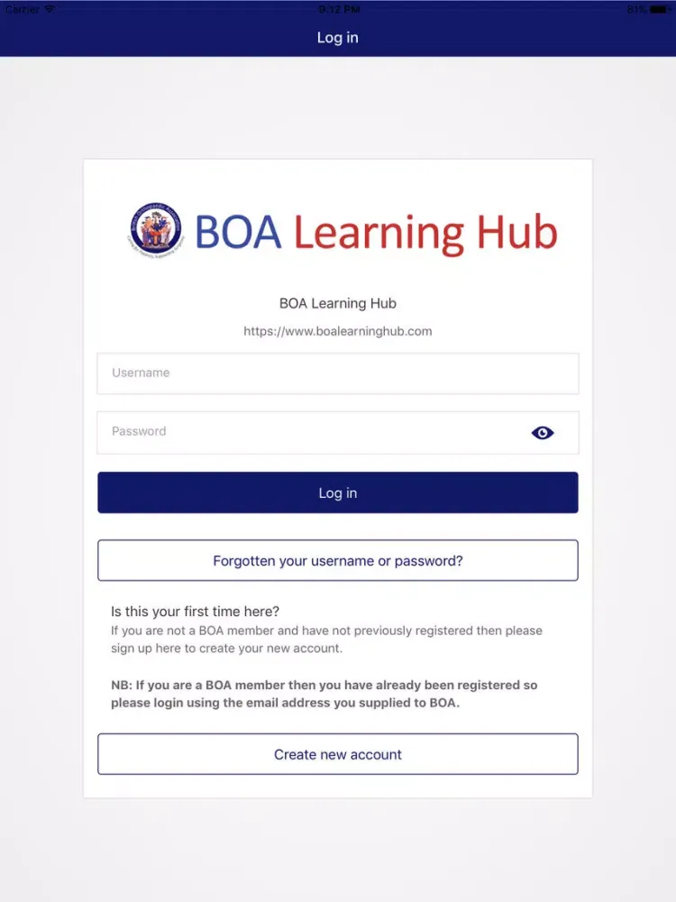 Capturas de tela do BOA Learning Hub iPad 
