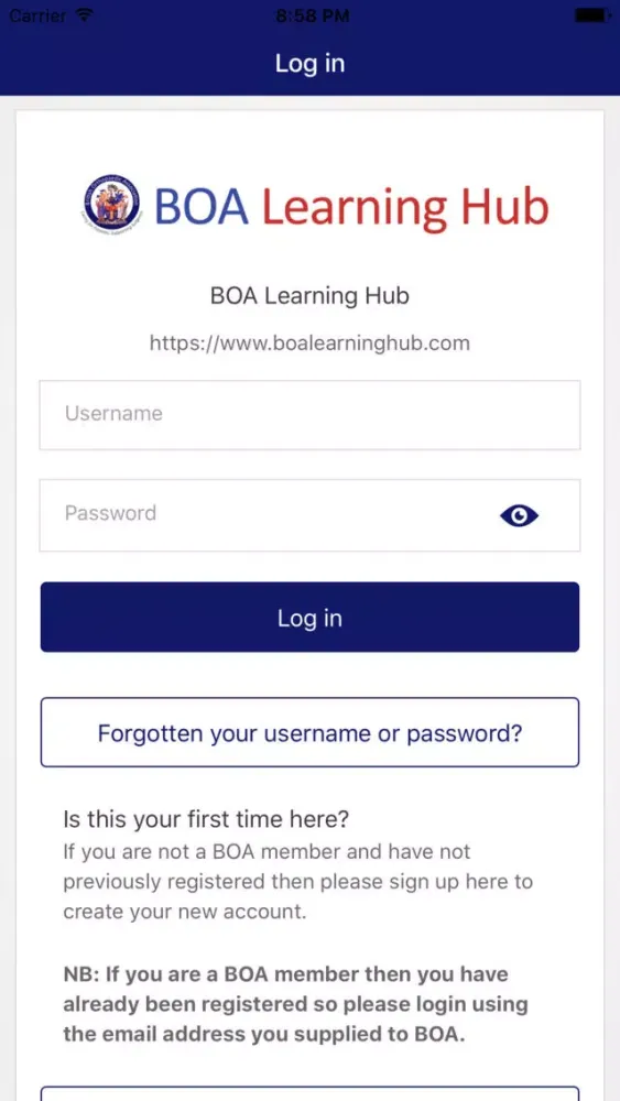 Capturas de tela do BOA Learning Hub