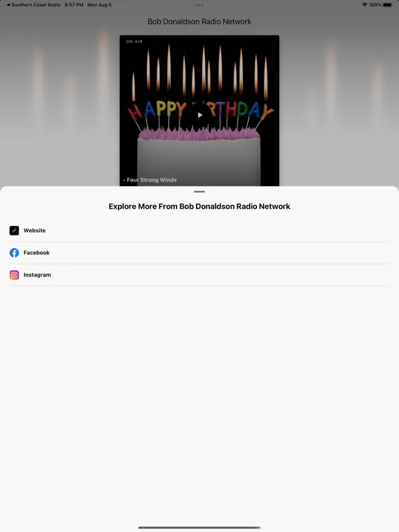 Ảnh chụp màn hình của Bob Donaldson Radio Network iPad 