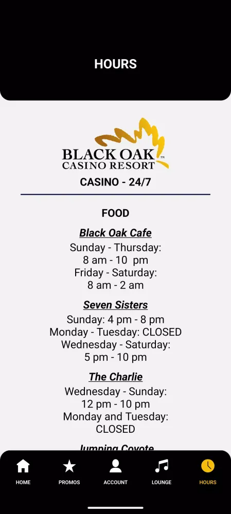 Black Oak Casino Resort App Screenshots