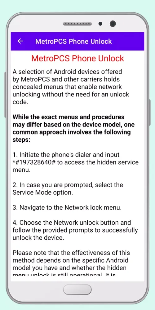 MetroPCS Phone Unlock Guide Screenshots
