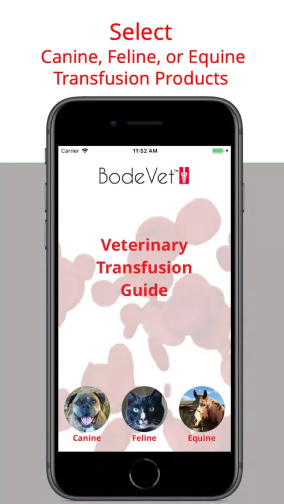 Zrzuty ekranu Veterinary Transfusion Guide