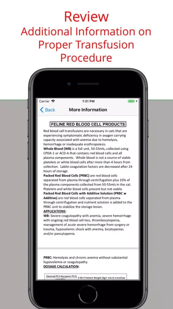 Zrzuty ekranu Veterinary Transfusion Guide