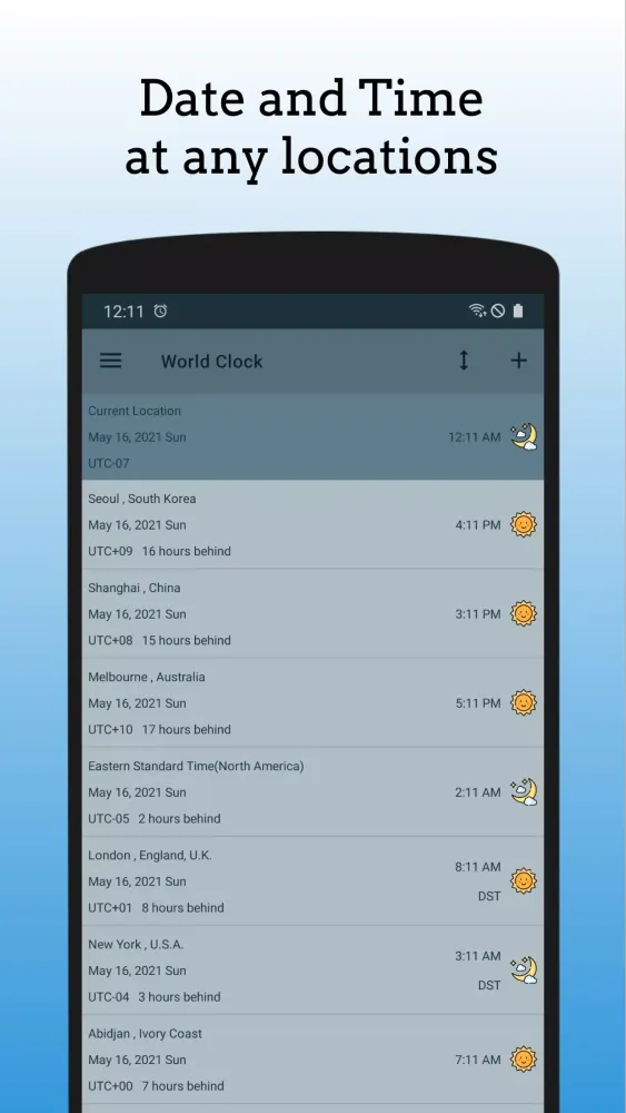 Tangkapan skrin World Clock