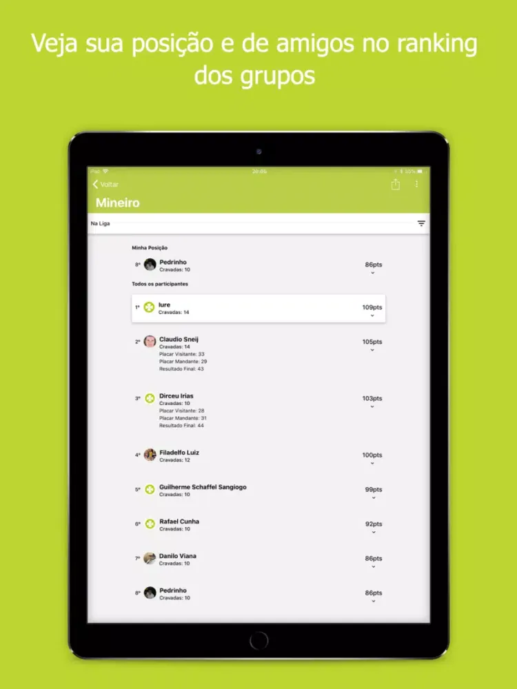Tangkapan skrin Bolão na Web iPad 