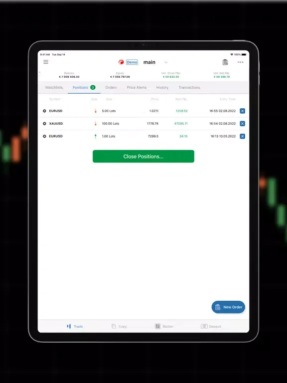Screenshot di Bold Prime cTrader iPad 