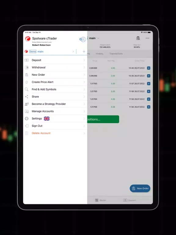 Screenshot di Bold Prime cTrader iPad 