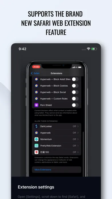 Capturas de tela do Dark Mode + For Safari Browser