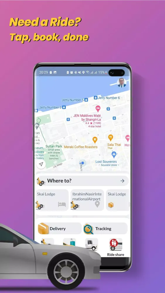 Tangkapan skrin Gaadiya App — Ride & Delivery