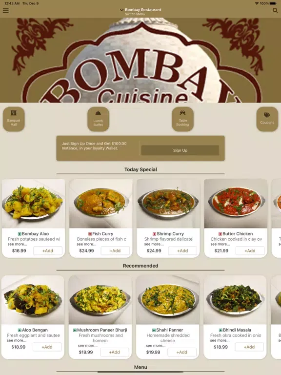 Bombay Cuisine & Banquet Hall iPad  Screenshots