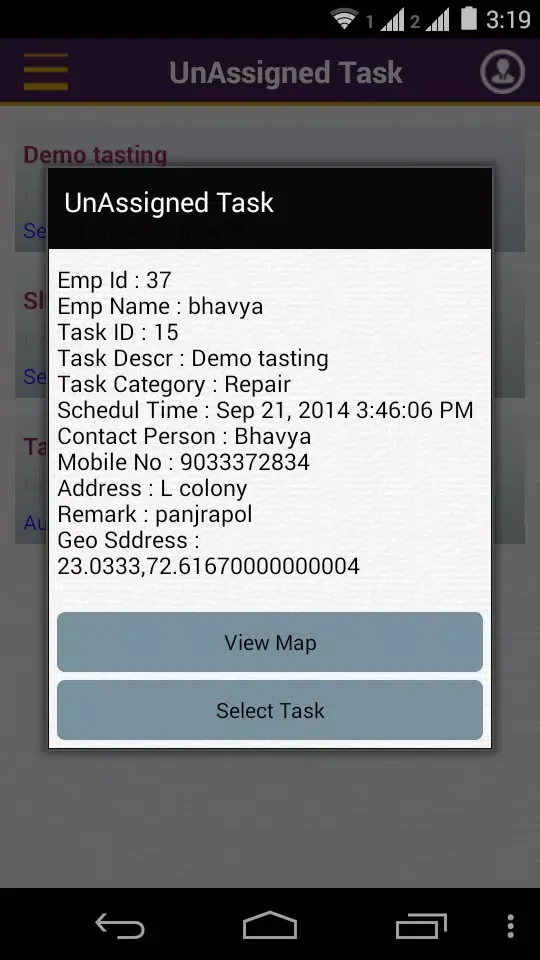 Tangkapan skrin Employee Tracker