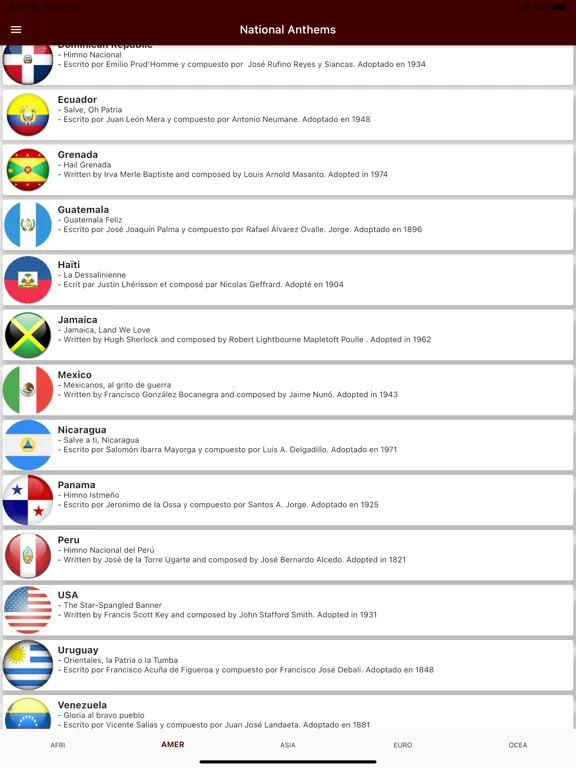 Capturas de pantalla de National anthems countries iPad 