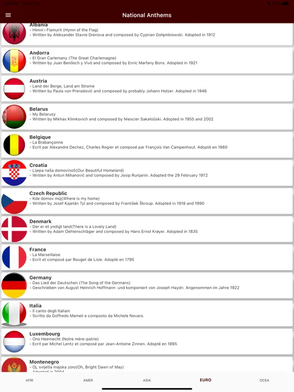 Capturas de pantalla de National anthems countries iPad 