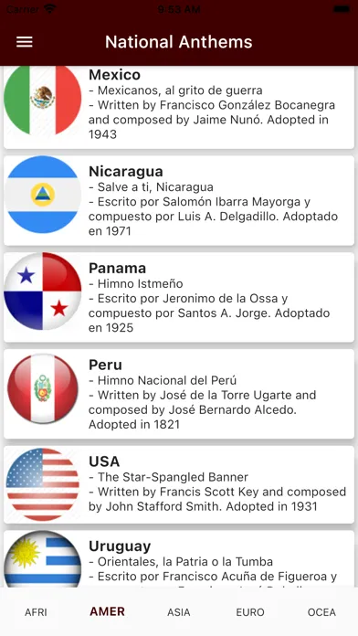 Capturas de pantalla de National anthems countries