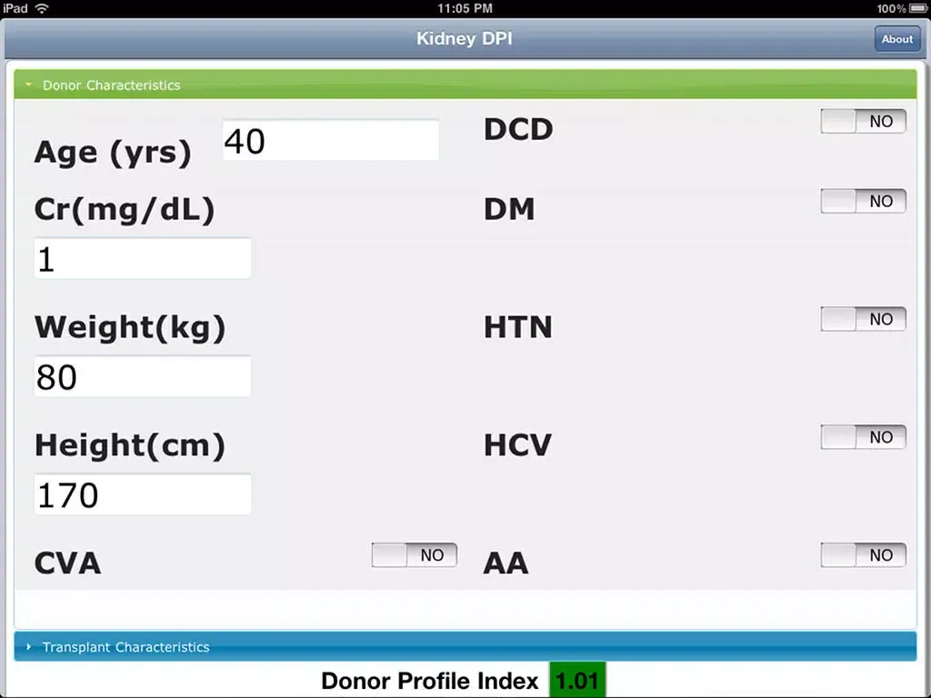Captures d'écran de Kidney Transplant Donor Risk Index Calculator iPad 