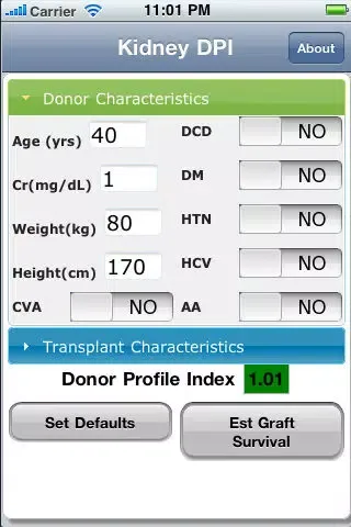 Captures d'écran de Kidney Transplant Donor Risk Index Calculator