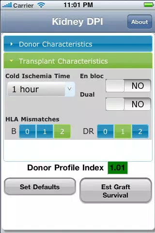 Zrzuty ekranu Kidney Transplant Donor Risk Index Calculator