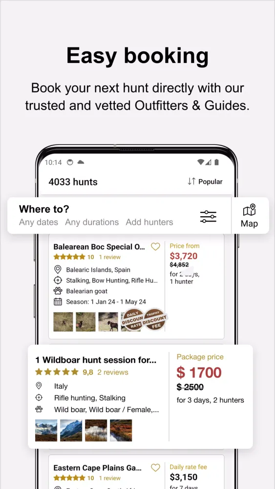 Ảnh chụp màn hình của BookYourHunt