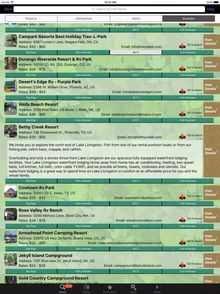 BookYourSite™ RV Park Campground Reservation Guide iPad 应用截图