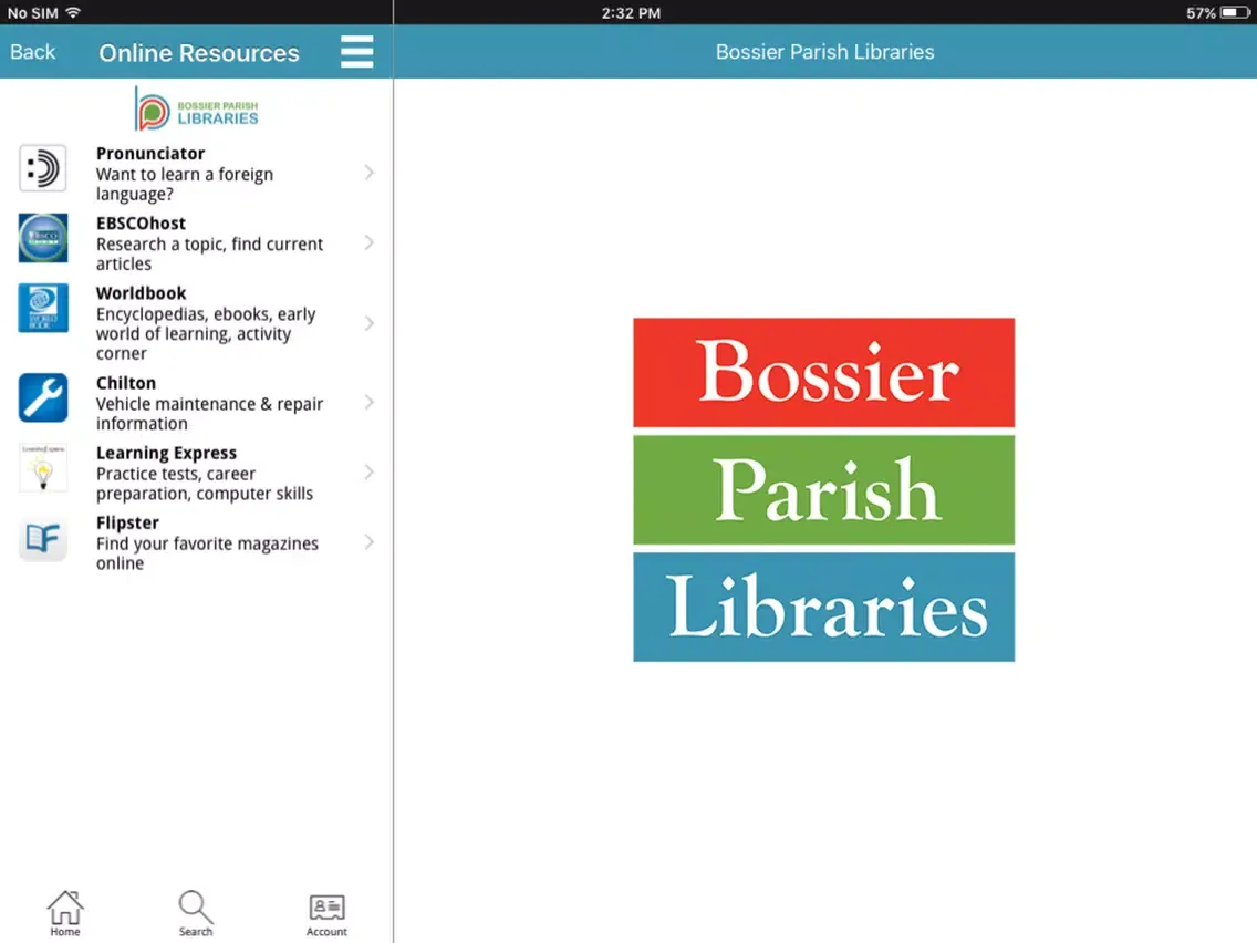 Ảnh chụp màn hình của Bossier Libraries iPad 