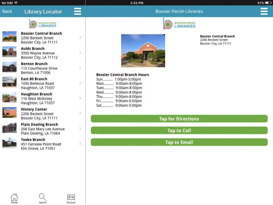 Ảnh chụp màn hình của Bossier Libraries iPad 