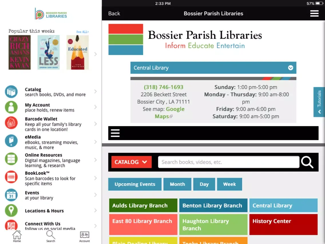 Ảnh chụp màn hình của Bossier Libraries iPad 